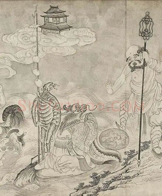 仇英白描人物《摹李公麟白描罗汉卷》_14