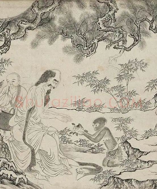仇英白描人物《摹李公麟白描罗汉卷》_16