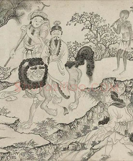 仇英白描人物《摹李公麟白描罗汉卷》_17