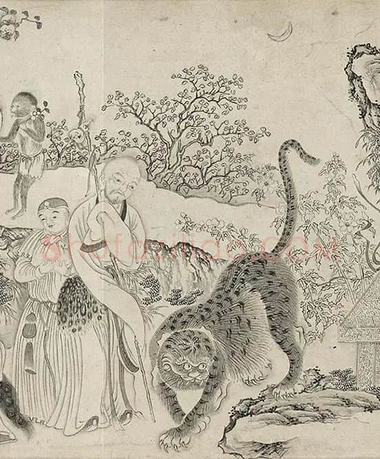 仇英白描人物《摹李公麟白描罗汉卷》_18