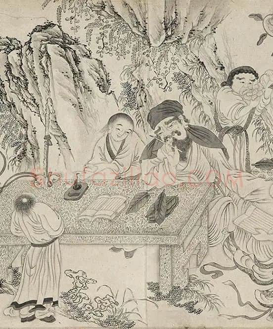 仇英白描人物《摹李公麟白描罗汉卷》_19