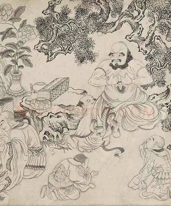 仇英白描人物《摹李公麟白描罗汉卷》_20