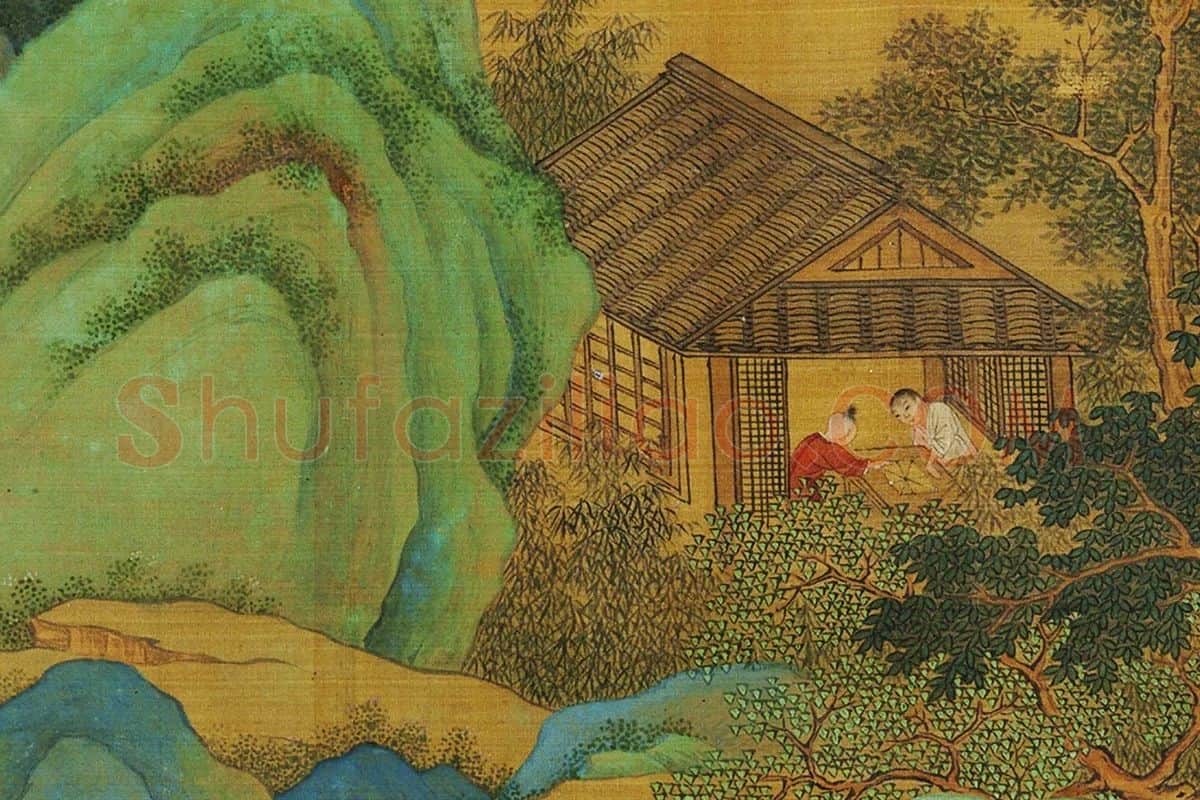 仇英青绿山水《长夏江村图》局部 (12)