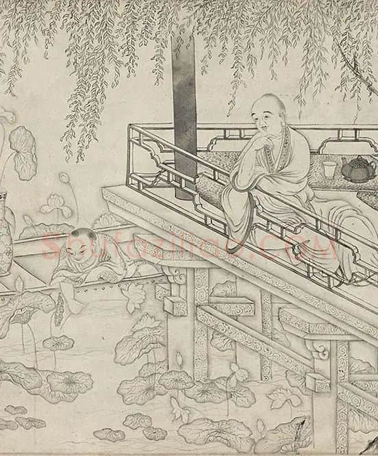 仇英白描人物《摹李公麟白描罗汉卷》_22