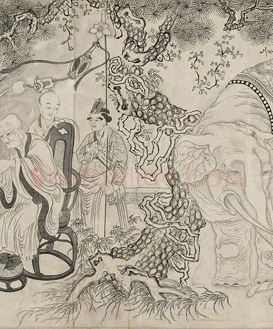 仇英白描人物《摹李公麟白描罗汉卷》_24
