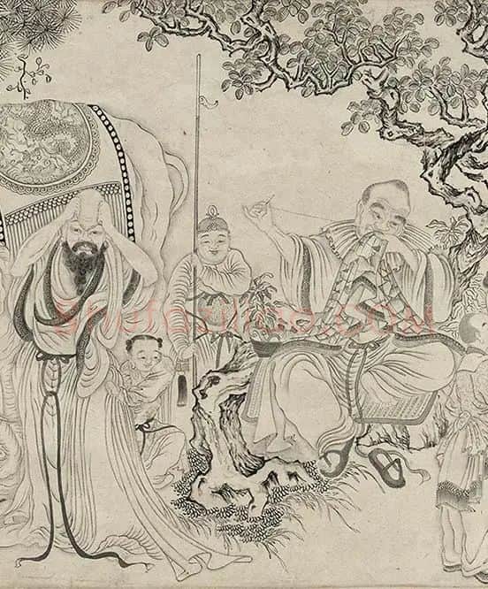 仇英白描人物《摹李公麟白描罗汉卷》_25