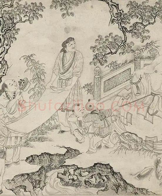 仇英白描人物《摹李公麟白描罗汉卷》_26