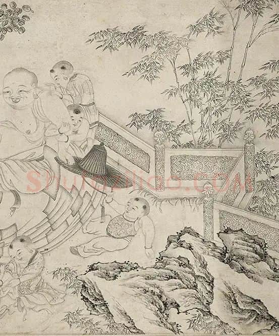 仇英白描人物《摹李公麟白描罗汉卷》_27