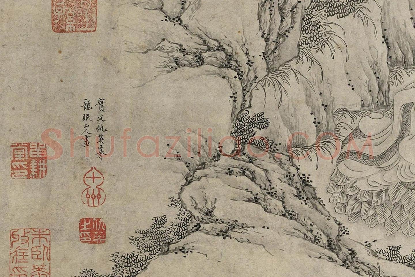 仇英白描佛道人物《摹李公麟白描罗汉》局部 (1)