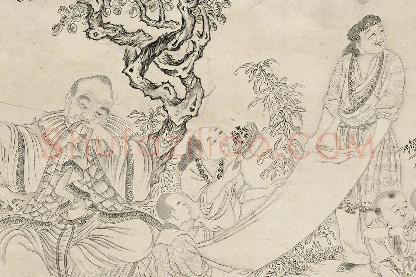 仇英白描佛道人物《摹李公麟白描罗汉》局部 (3)