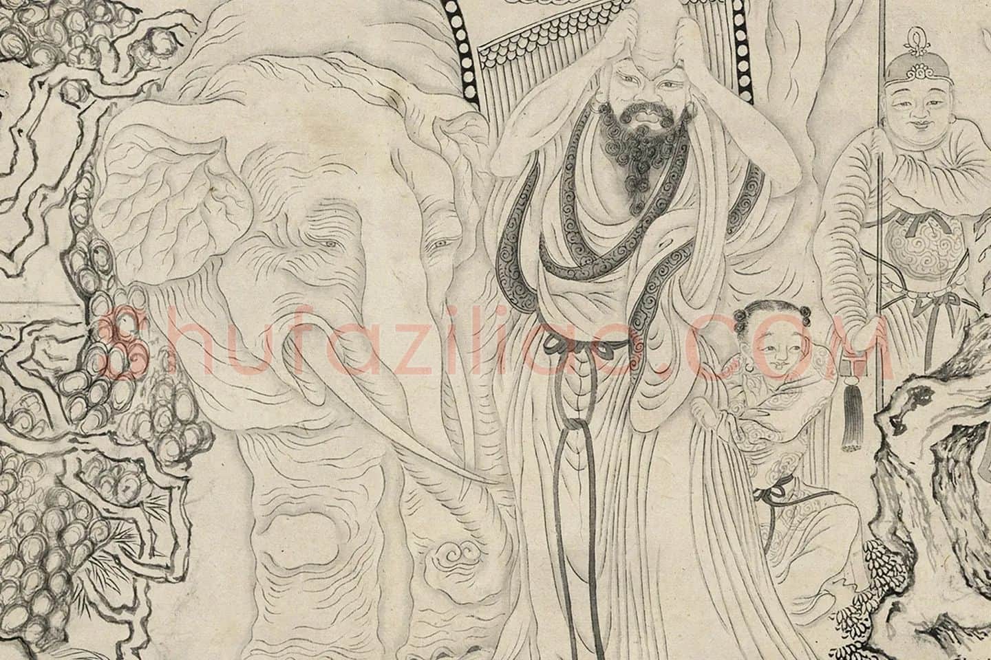 仇英白描佛道人物《摹李公麟白描罗汉》局部 (4)