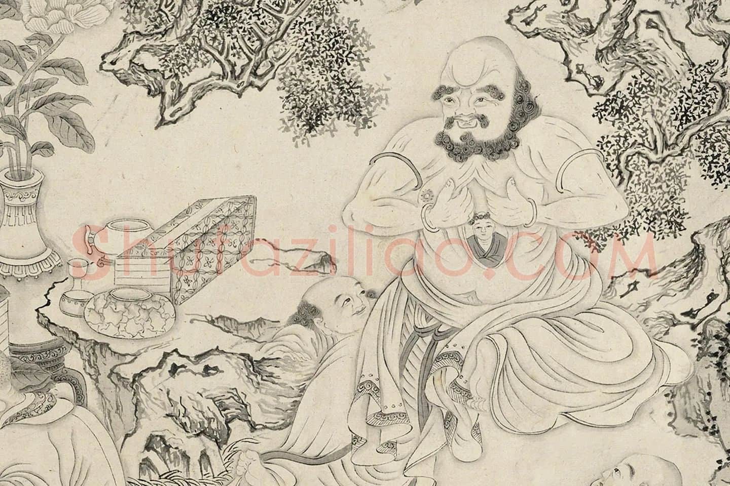 仇英白描佛道人物《摹李公麟白描罗汉》局部 (8)