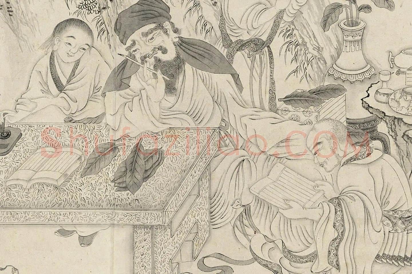 仇英白描佛道人物《摹李公麟白描罗汉》局部 (9)