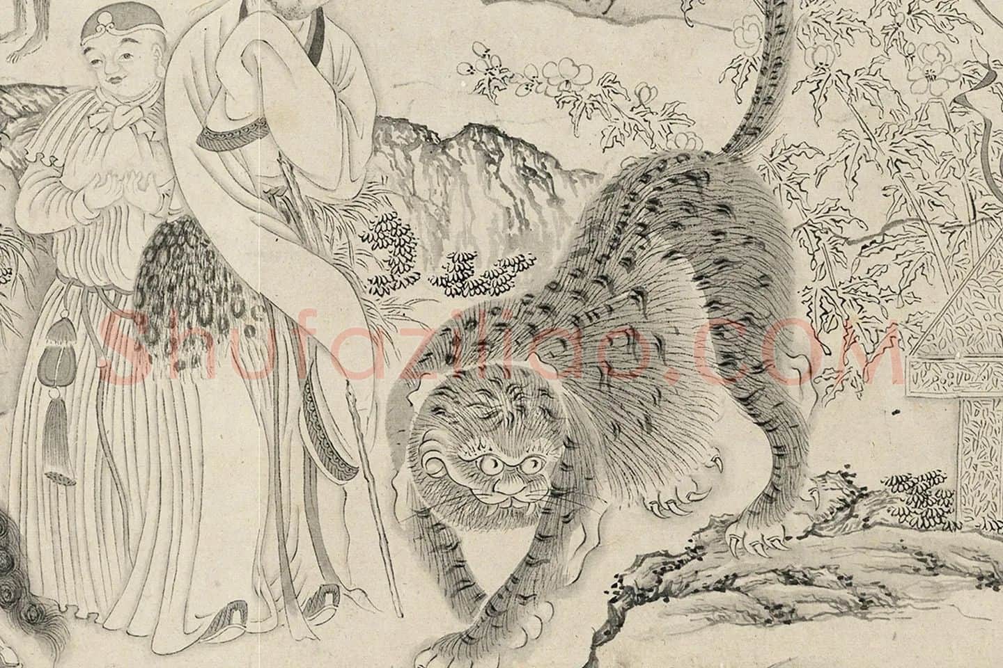 仇英白描佛道人物《摹李公麟白描罗汉》局部 (10)