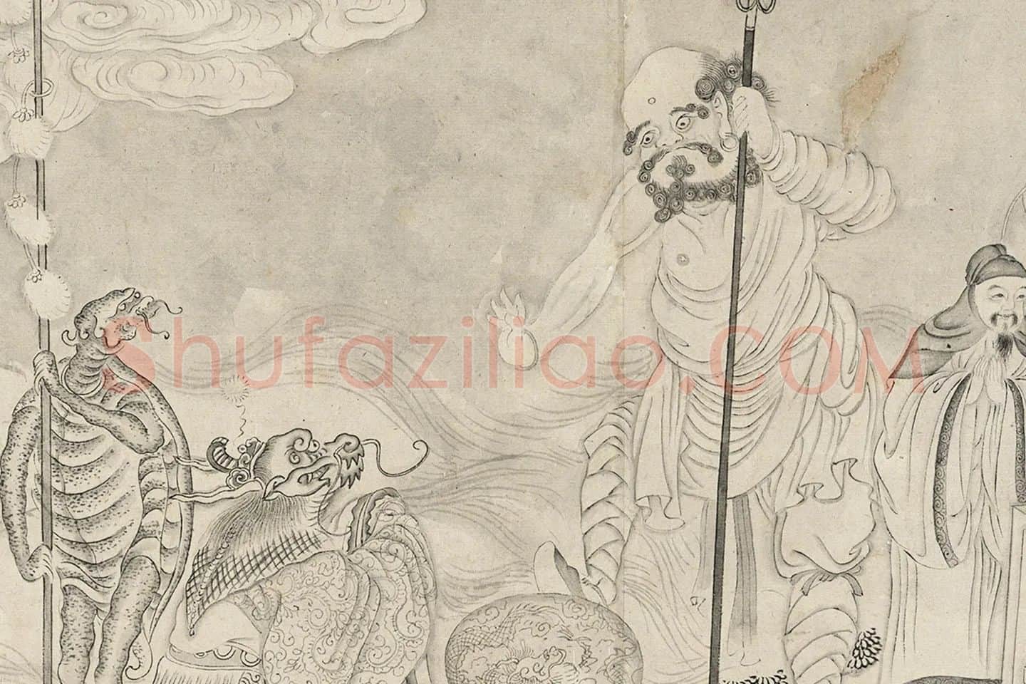 仇英白描佛道人物《摹李公麟白描罗汉》局部 (12)