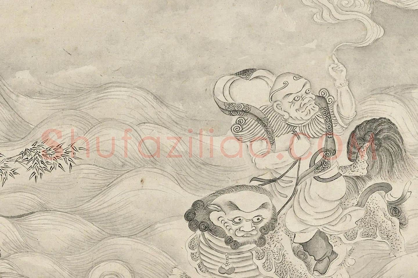 仇英白描佛道人物《摹李公麟白描罗汉》局部 (13)