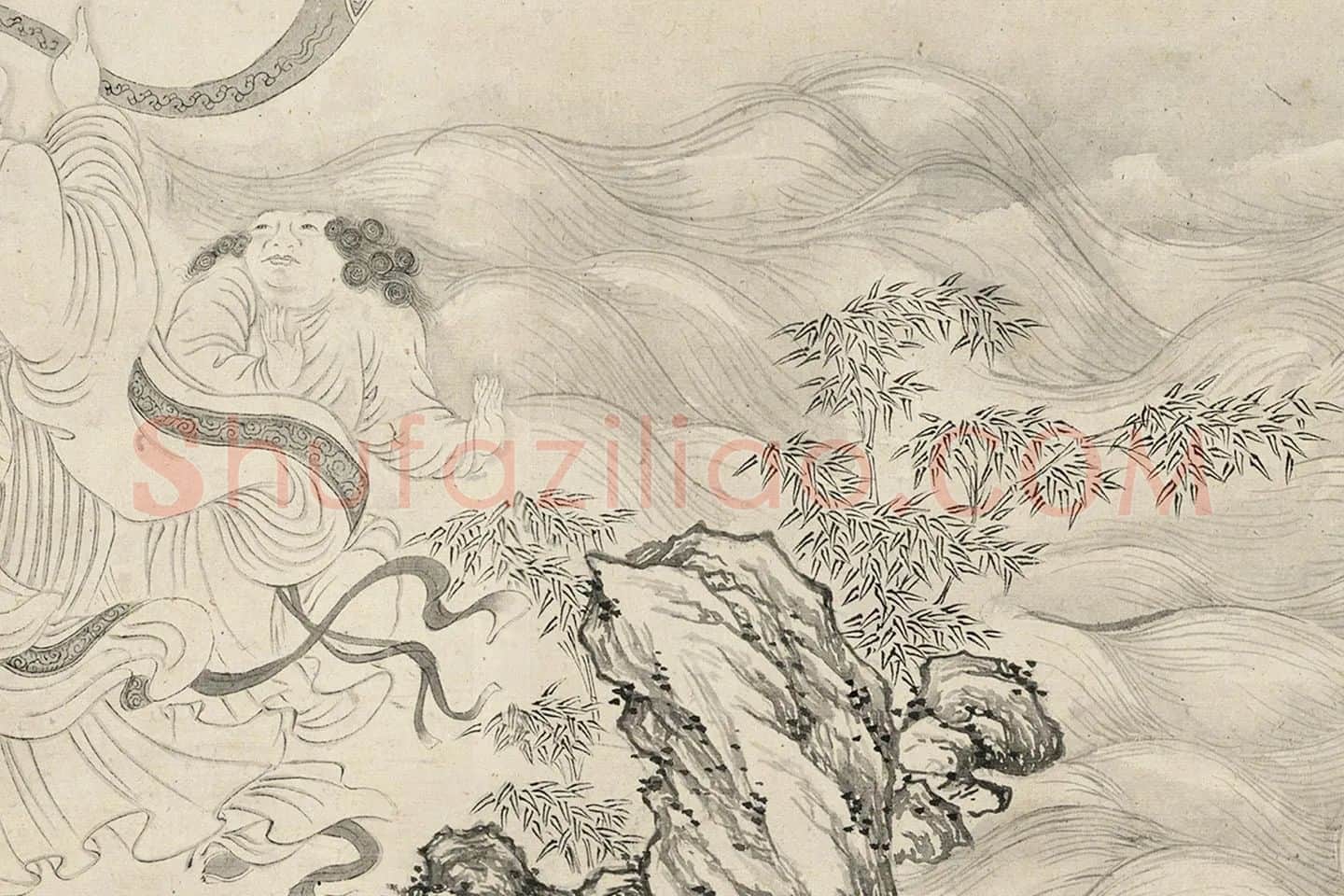 仇英白描佛道人物《摹李公麟白描罗汉》局部 (14)