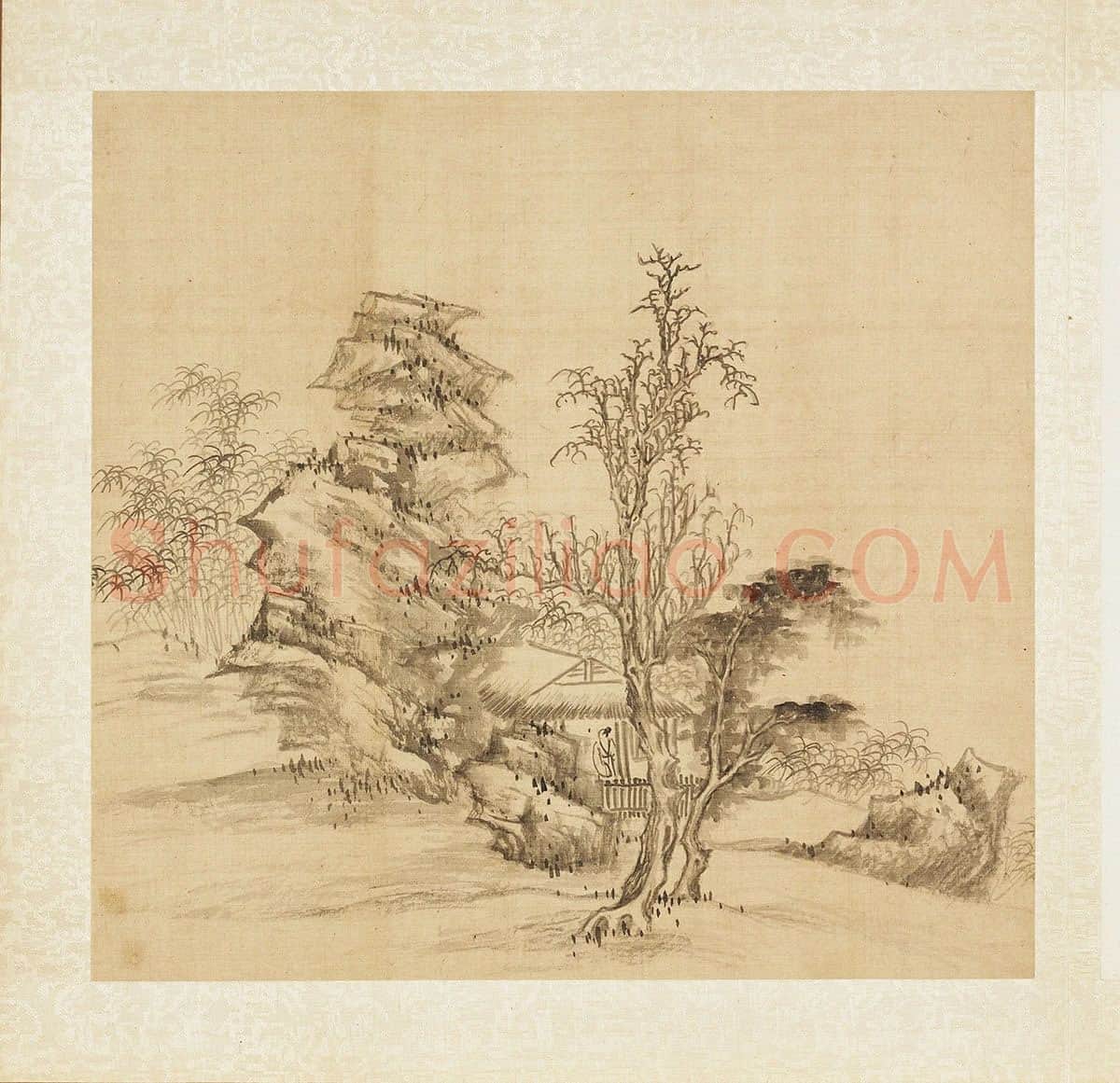 张雨森山水画《古木竹石》