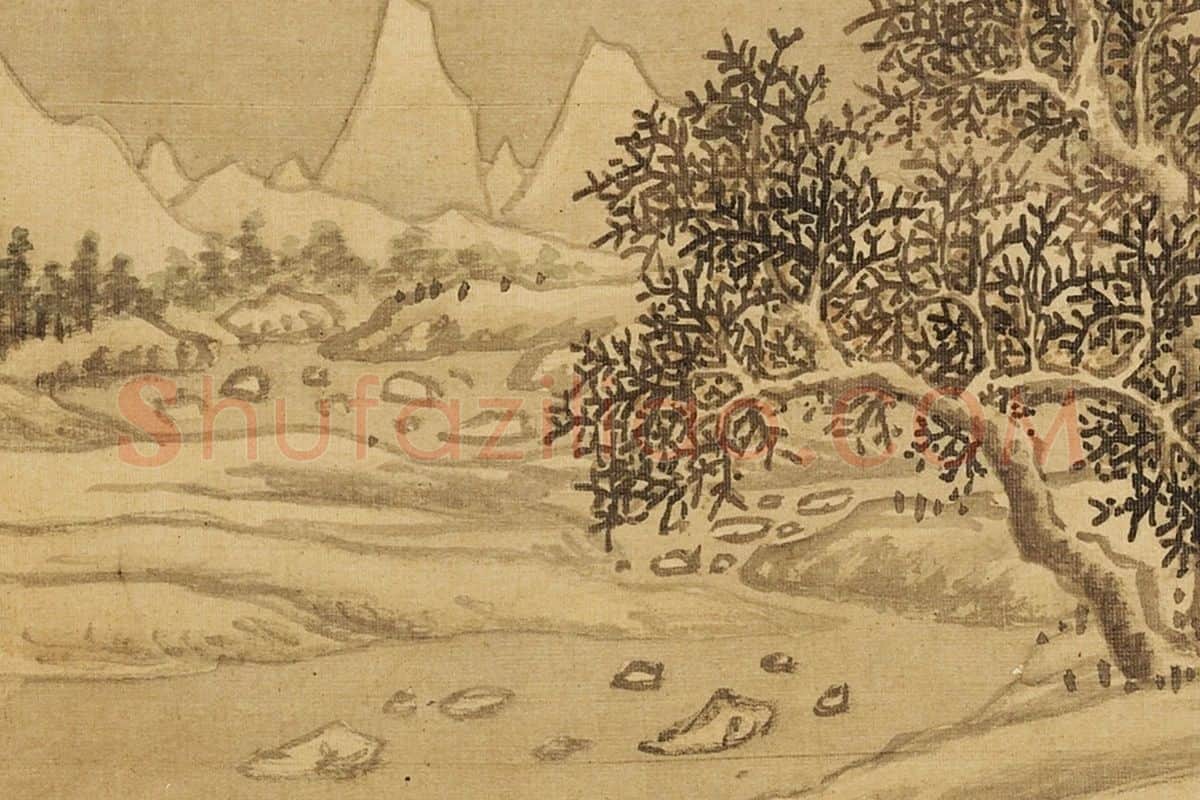 张雨森《雪山行旅》冬景山水局部 (1)