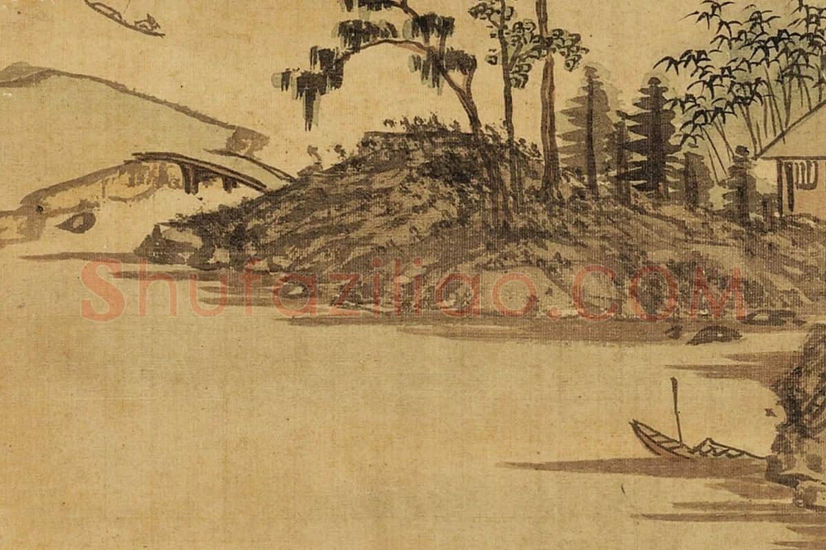 张雨森《晴阁对谈》山水画局部 (2)