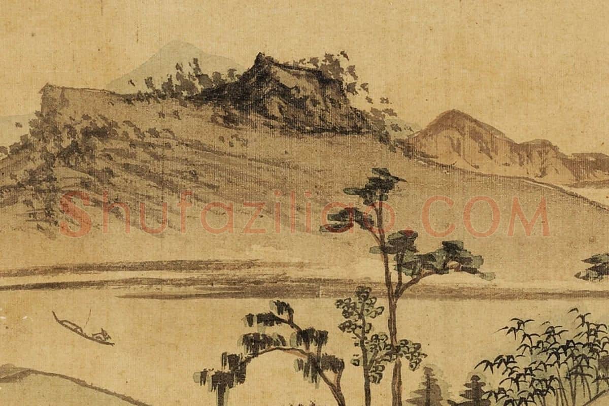 张雨森《晴阁对谈》山水画局部 (3)