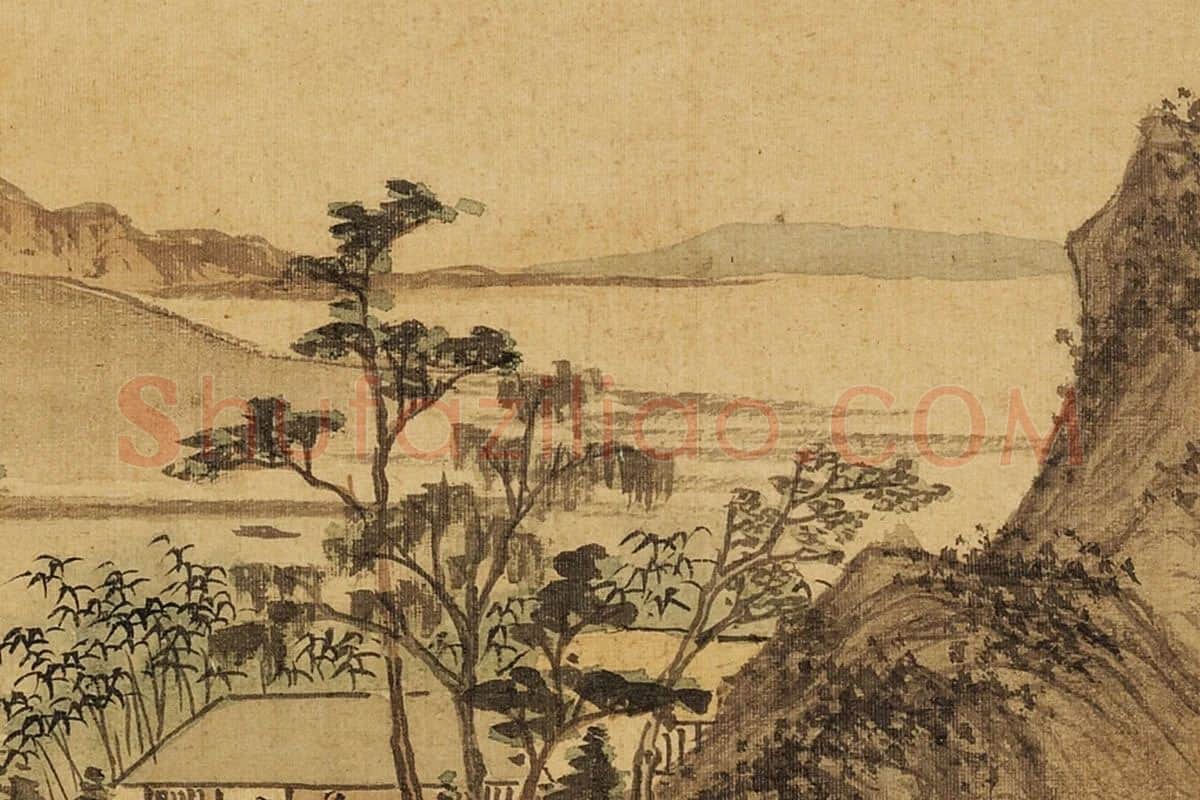 张雨森《晴阁对谈》山水画局部 (4)