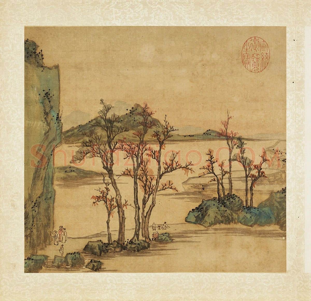 张雨森《西园题壁》秋景青绿山水