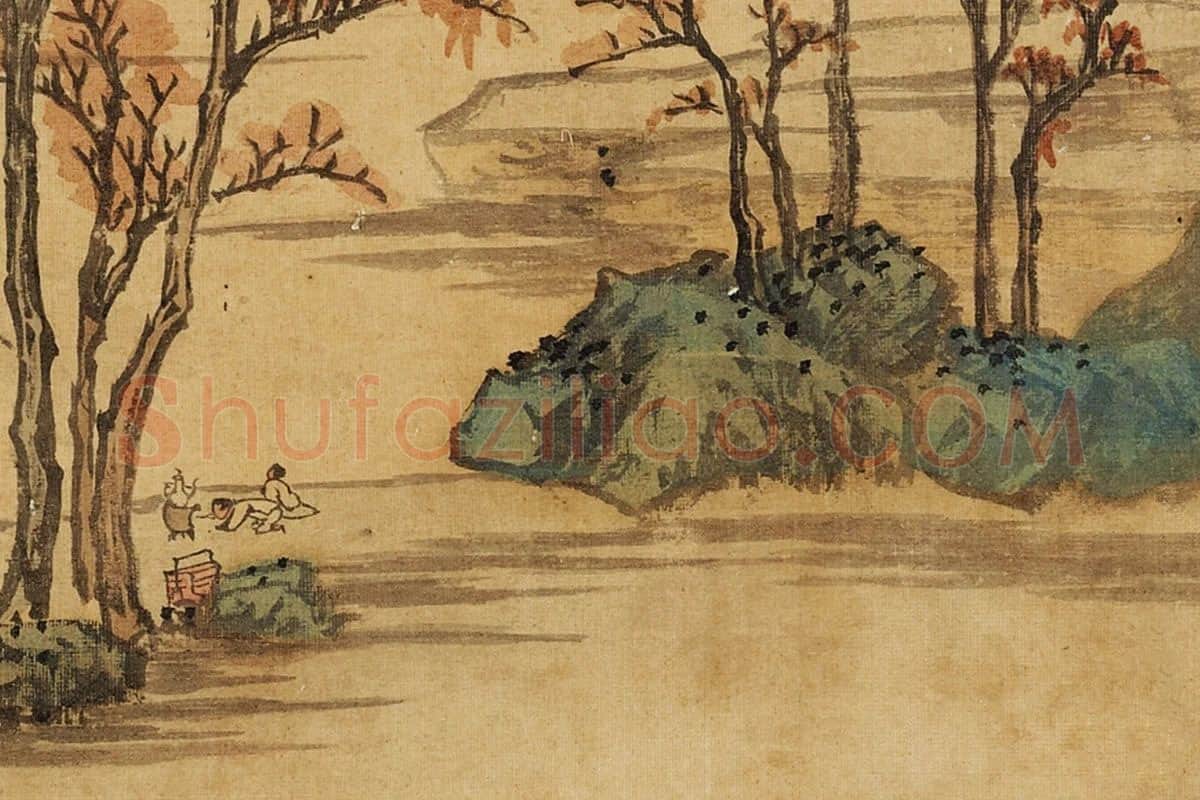 张雨森《西园题壁》秋景青绿山水局部 (2)