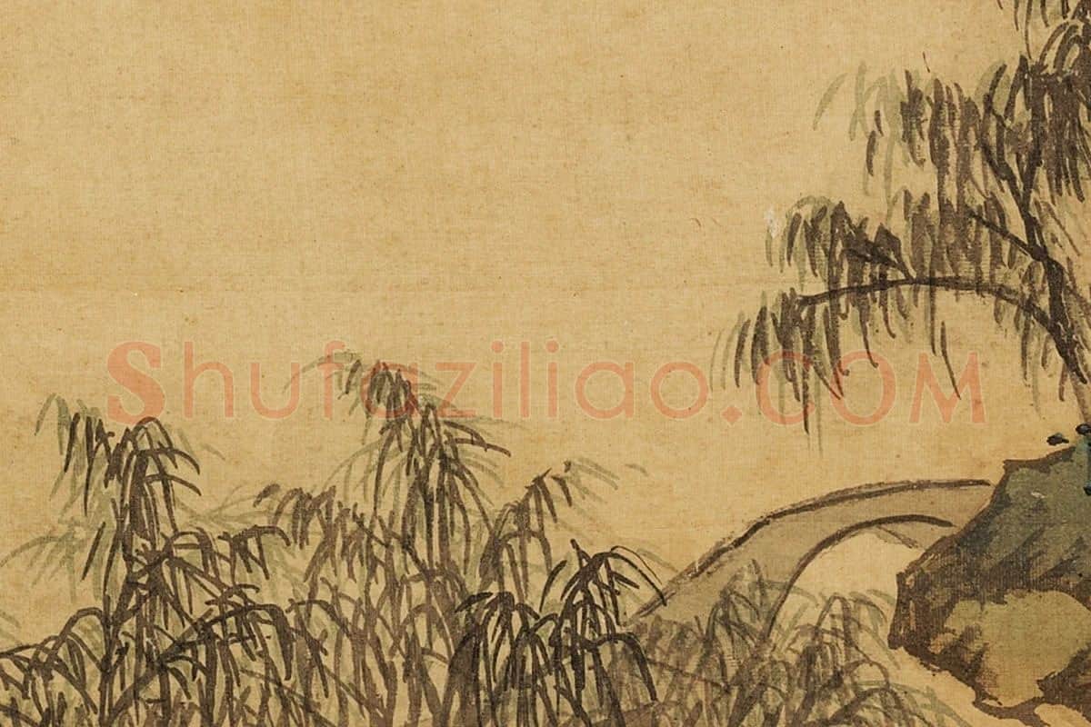 张雨森青绿山水画《澄江孤塔》局部 (2)