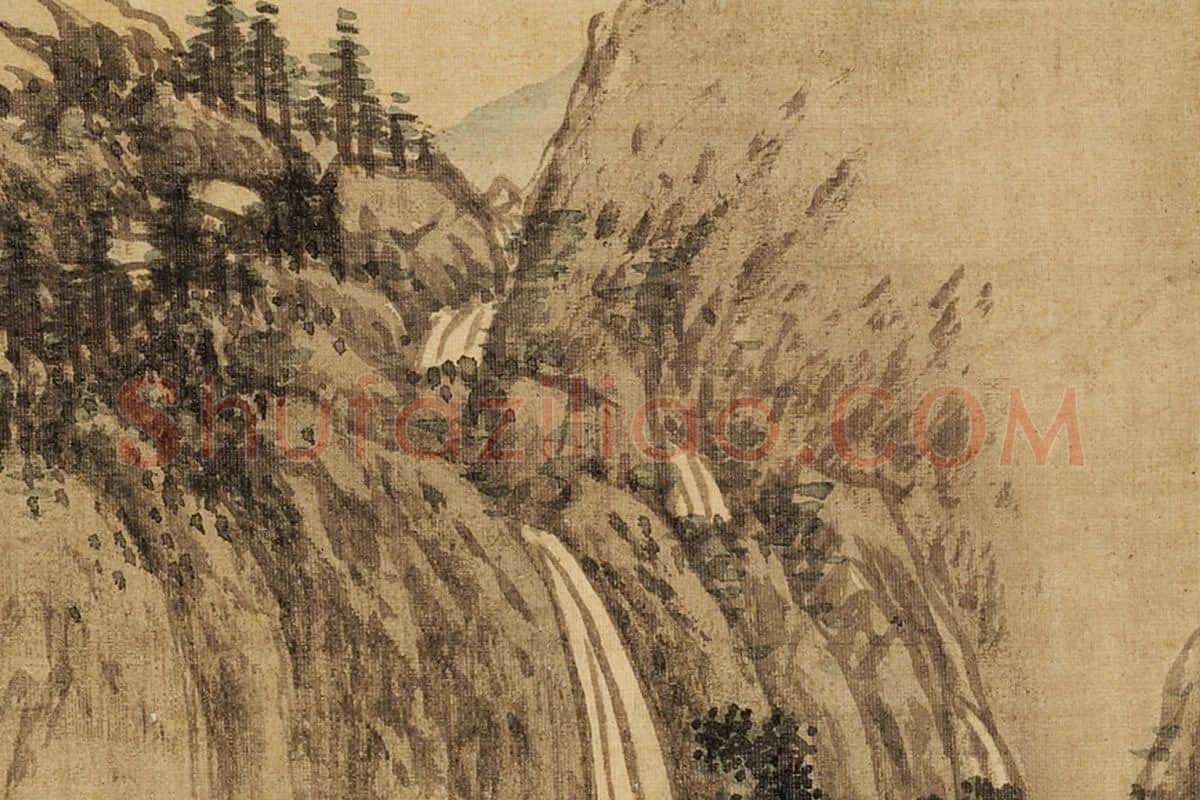 张雨森山水画《林屋飞瀑》局部 (4)