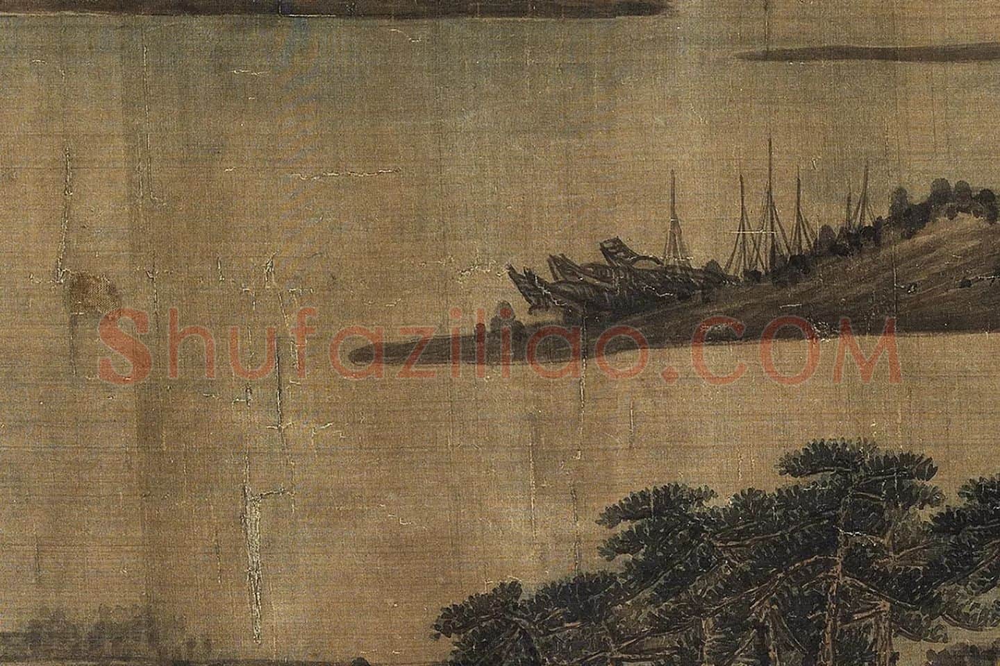 董源山水画《夏口待渡图》局部 (7)