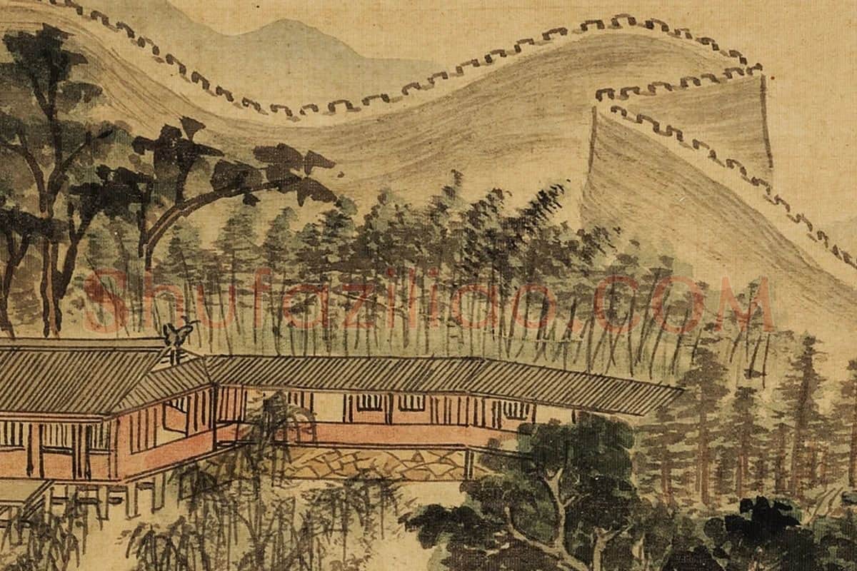 张雨森《林屋对谈》庭院山水画局部 (3)