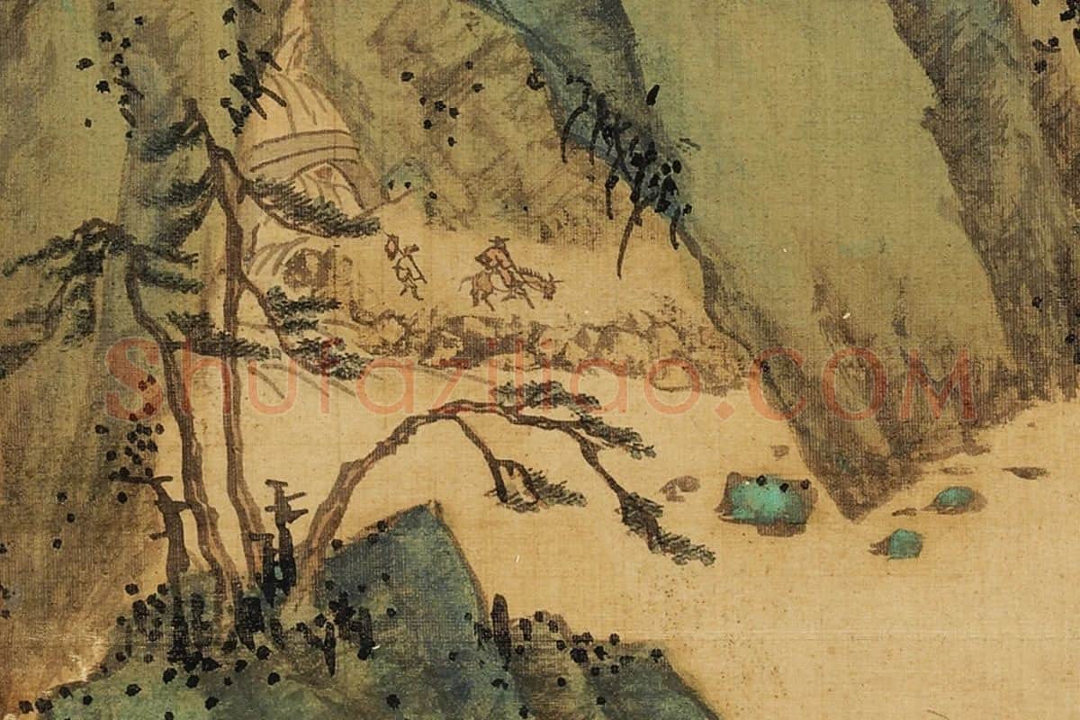 张雨森青绿山水画《松麓观江》局部 (2)