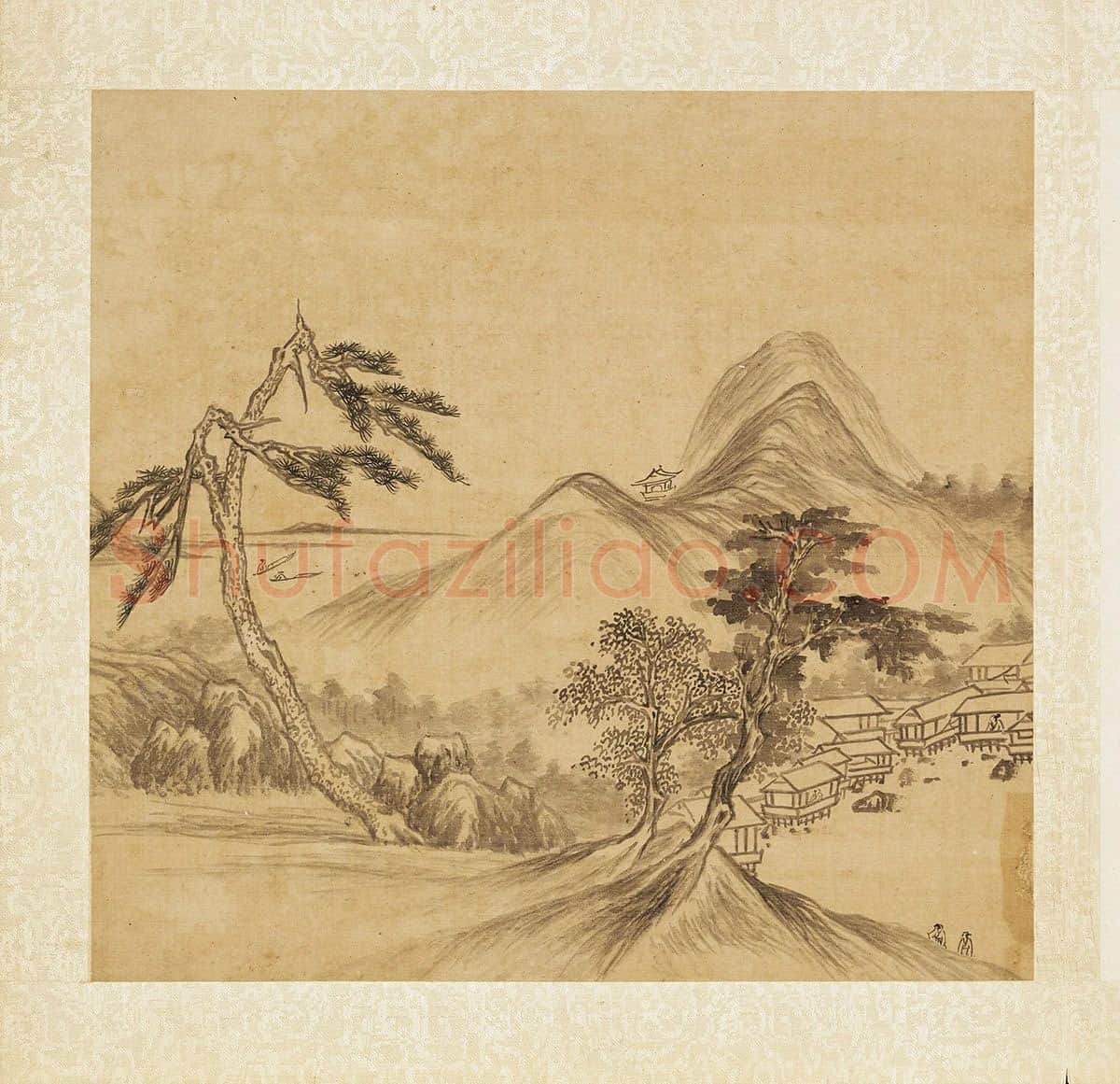 张雨森《松溪林屋》山水画