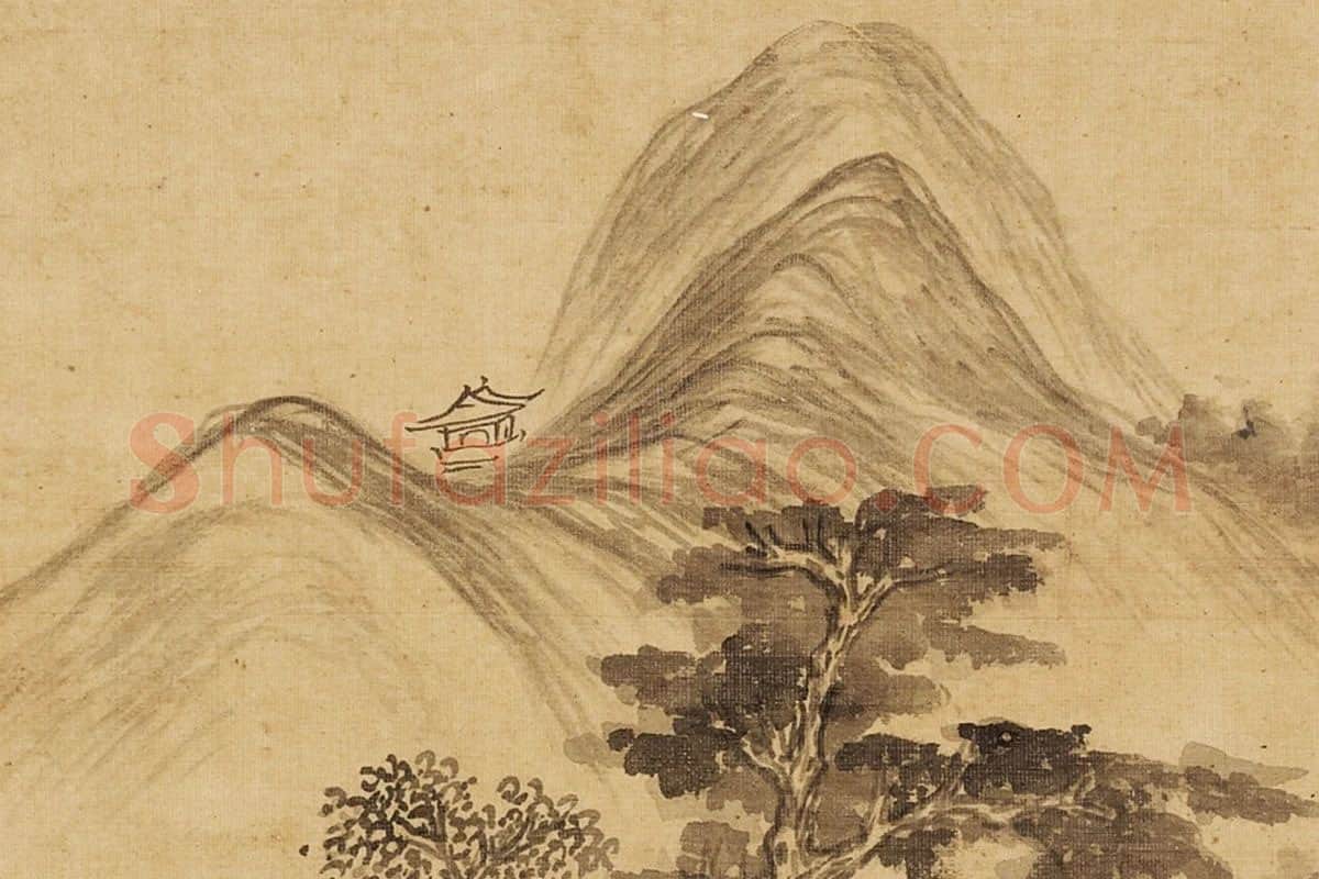 张雨森《松溪林屋》山水画局部(2)