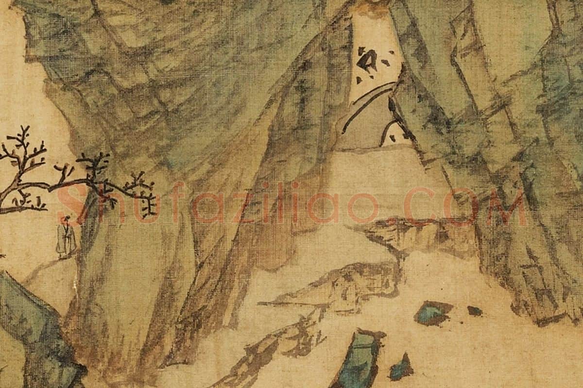 张雨森《登岸探胜》青绿山水局部 (1)