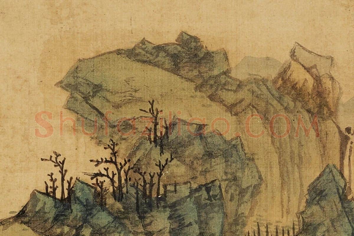 张雨森《登岸探胜》青绿山水局部 (4)