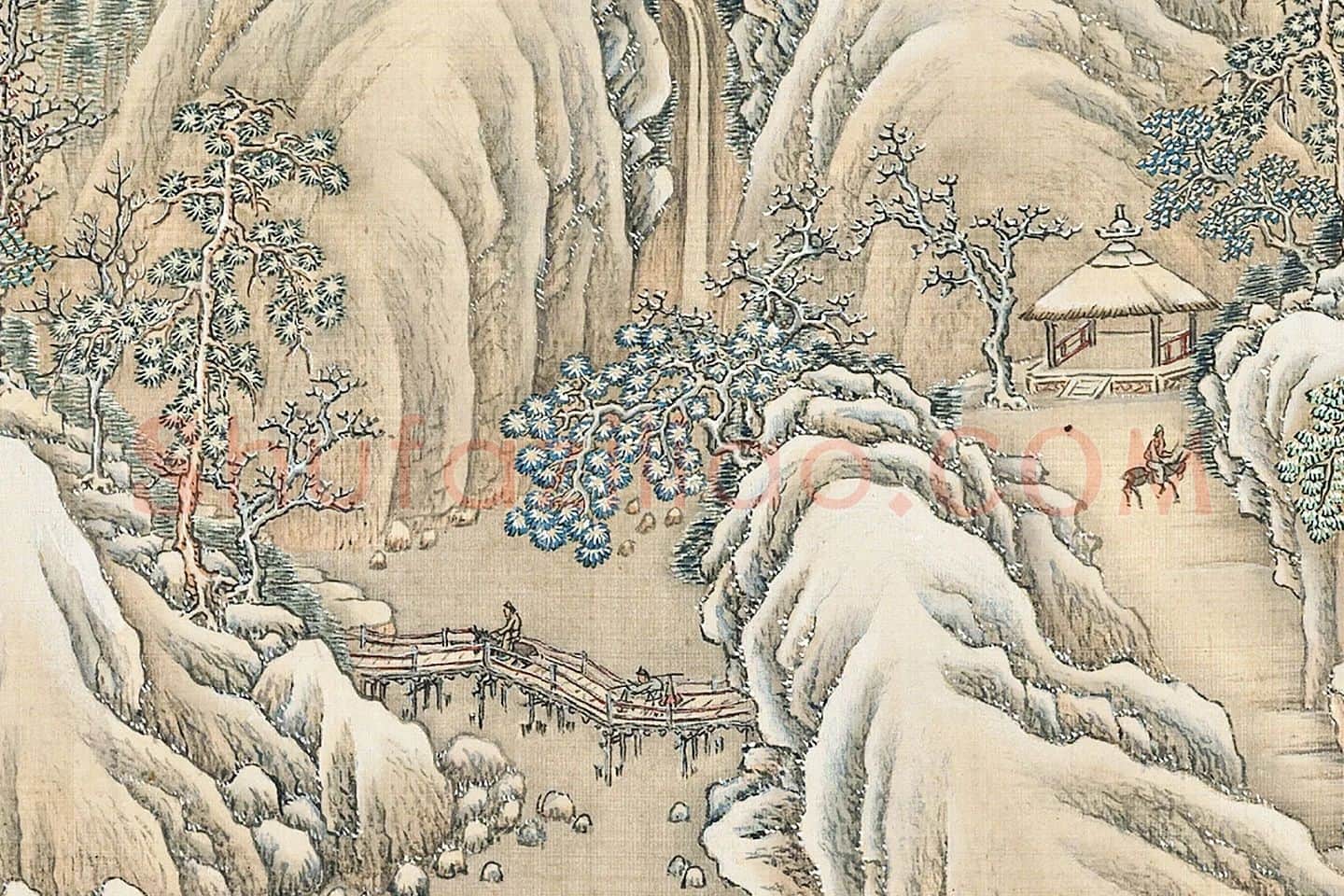 张雨森雪景山水画《雪霁山行卷》局部 (2)