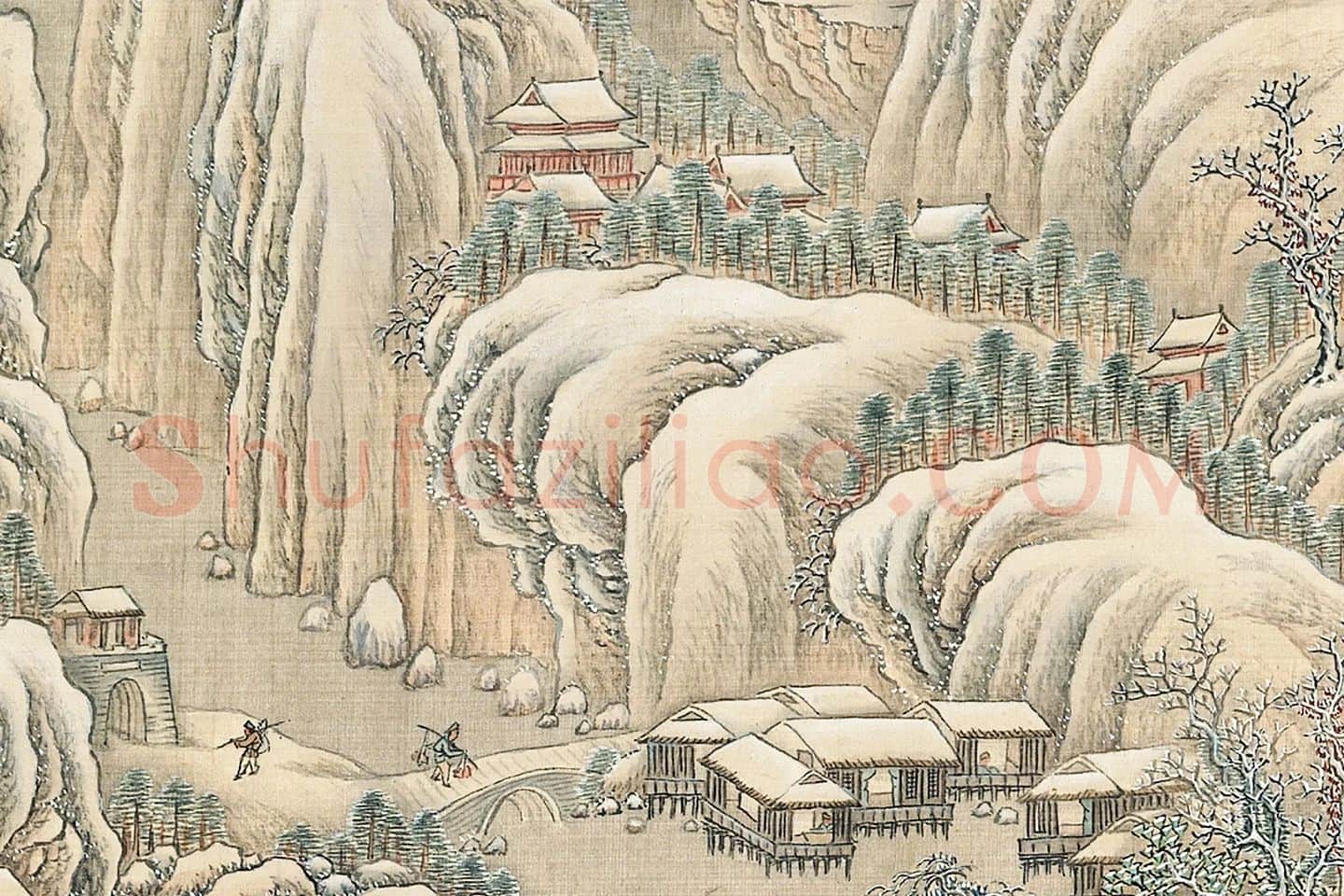 张雨森雪景山水画《雪霁山行卷》局部 (4)