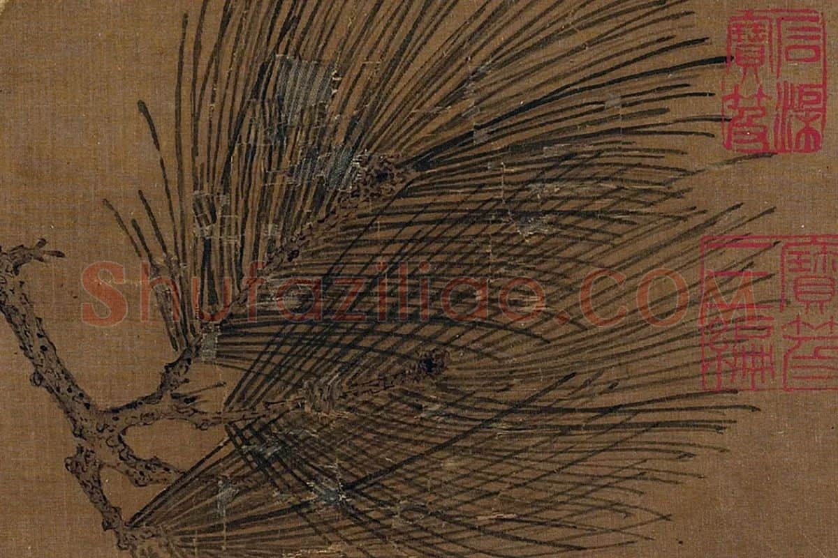 宋徽宗工笔画鸟《松枝黄鹂》局部 (3)