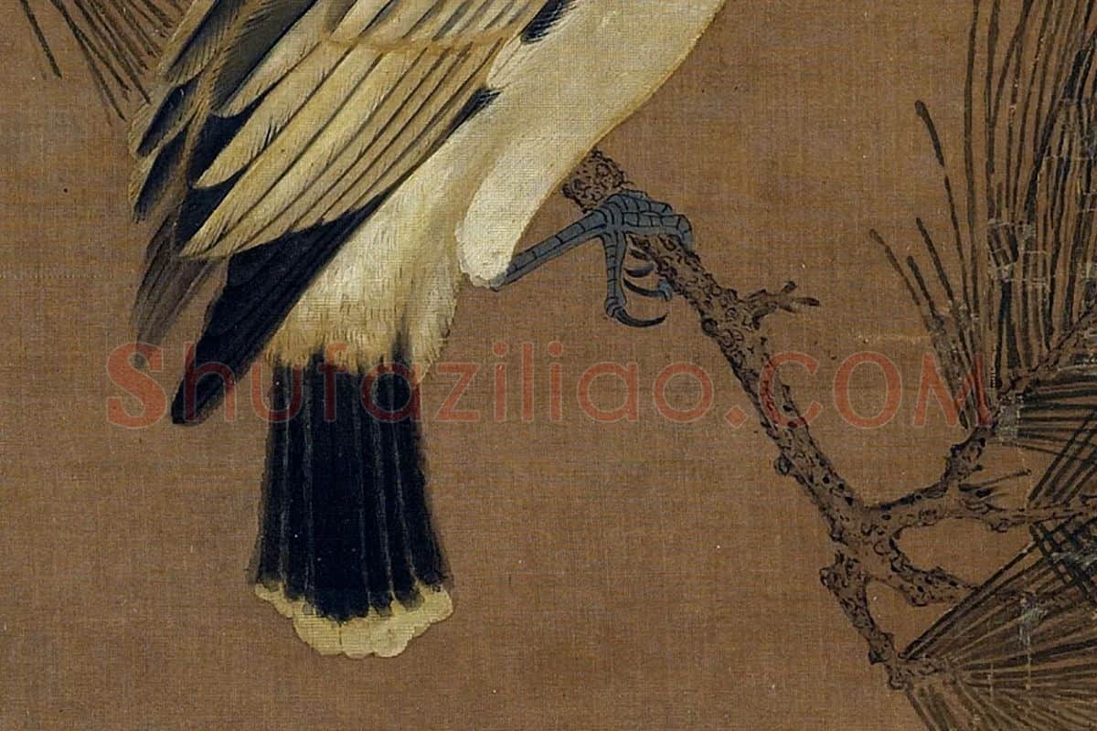 宋徽宗工笔画鸟《松枝黄鹂》局部 (4)