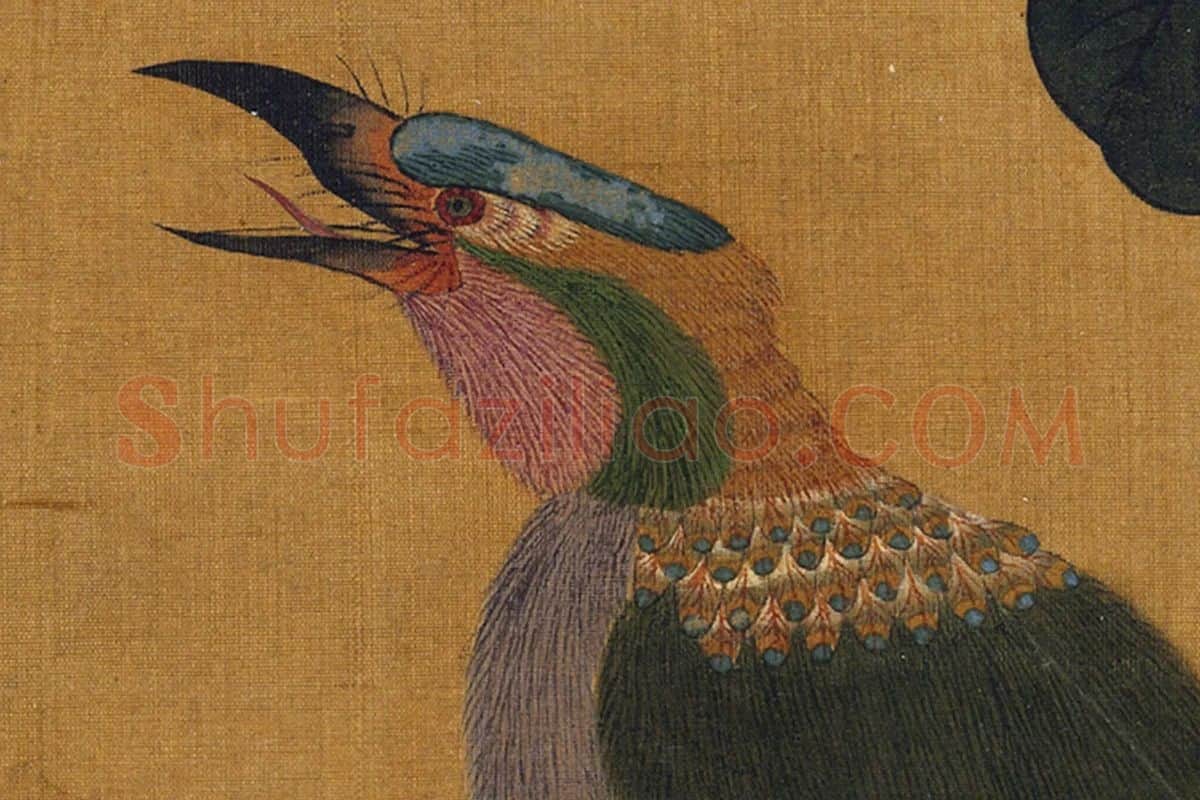 宋徽宗工笔花鸟画《茶花绶鸟》局部 (1)