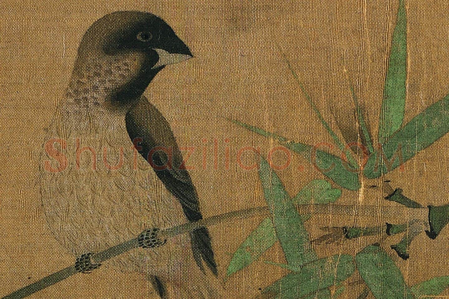 宋徽宗赵佶《竹禽图》花鸟画高清大图局部 (2)