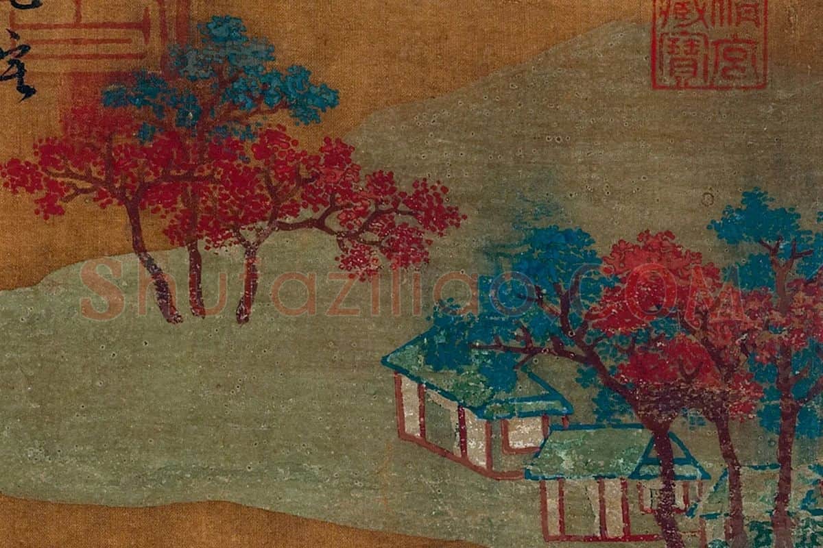 宋徽宗没骨山水《翠壑红桥》局部 (2)