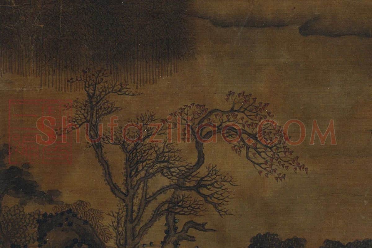 宋徽宗山水画溪山晚钓局部 (2)