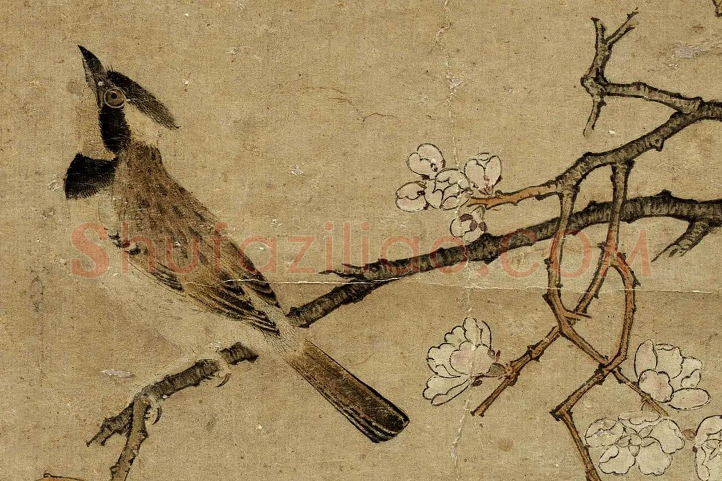 宋徽宗赵佶花鸟画《梨花轴》高清大图局部 (1)