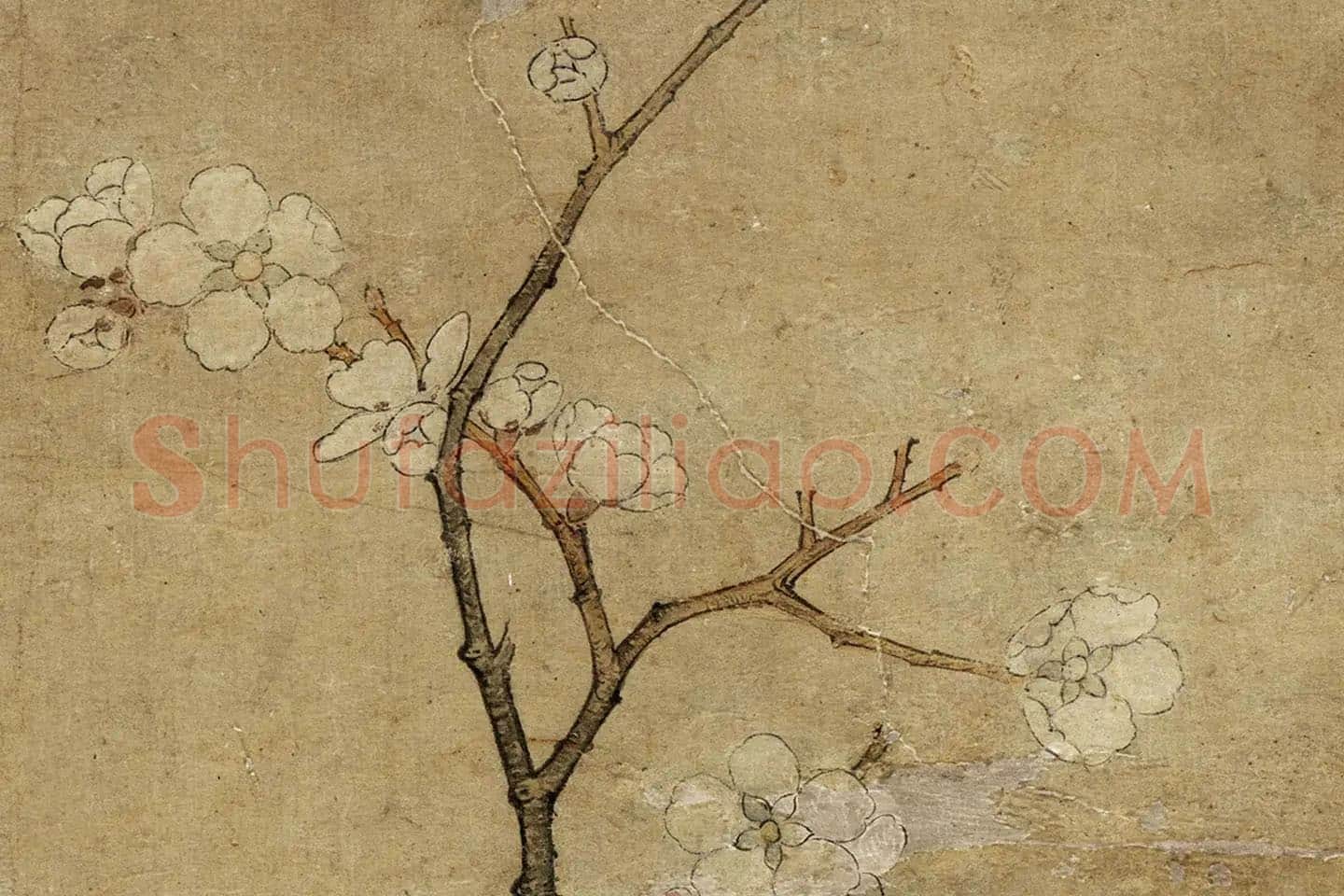 宋徽宗赵佶花鸟画《梨花轴》高清大图局部 (3)