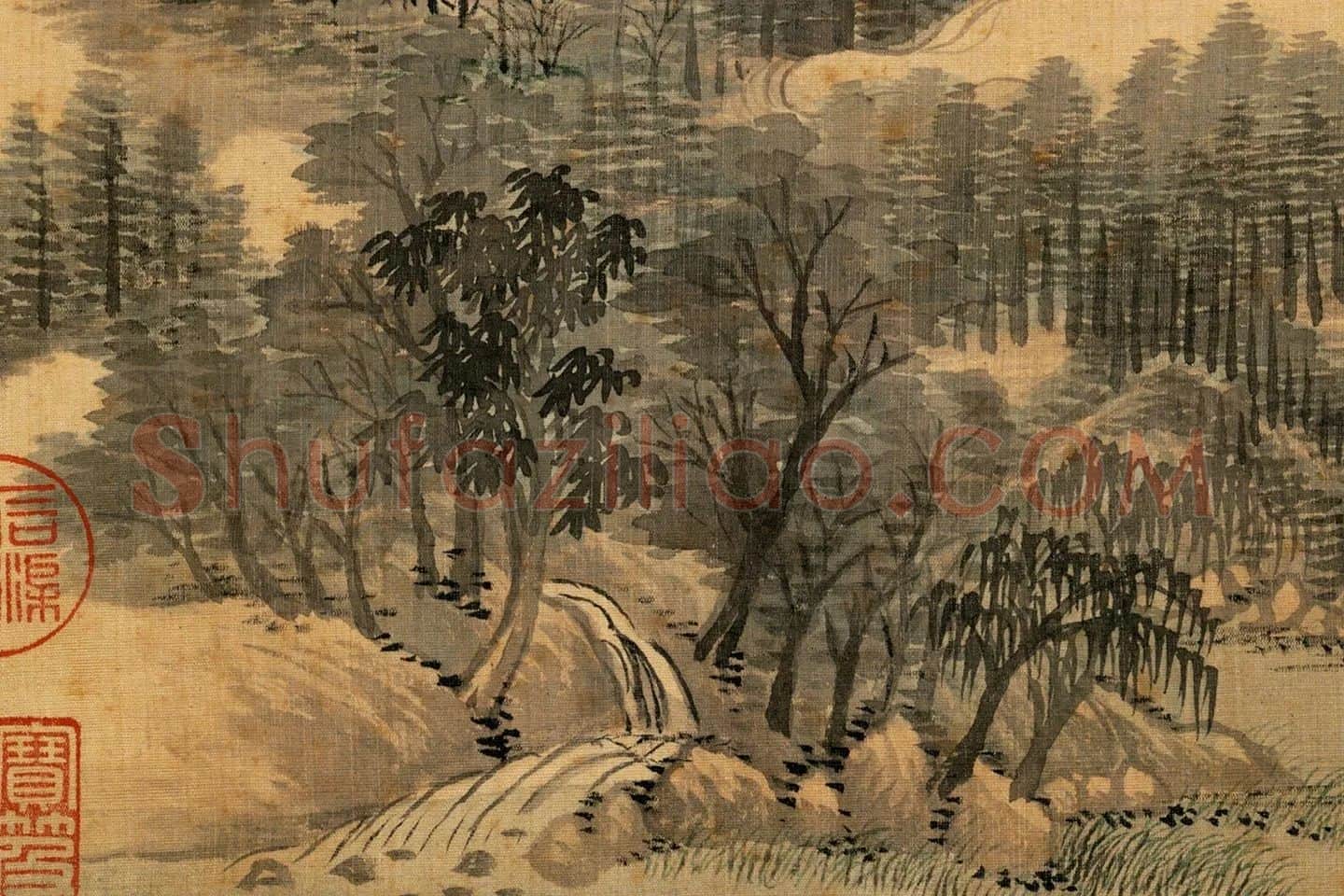 清王翚仿古山水画册页高清图局部 (1)