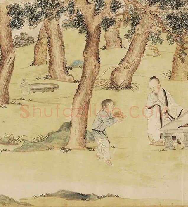 仇英《写经换茶图》卷_14