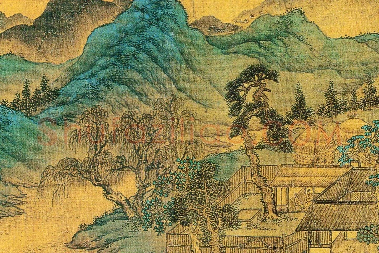 仇英青绿山水画《辋川十景图》局部 (2)